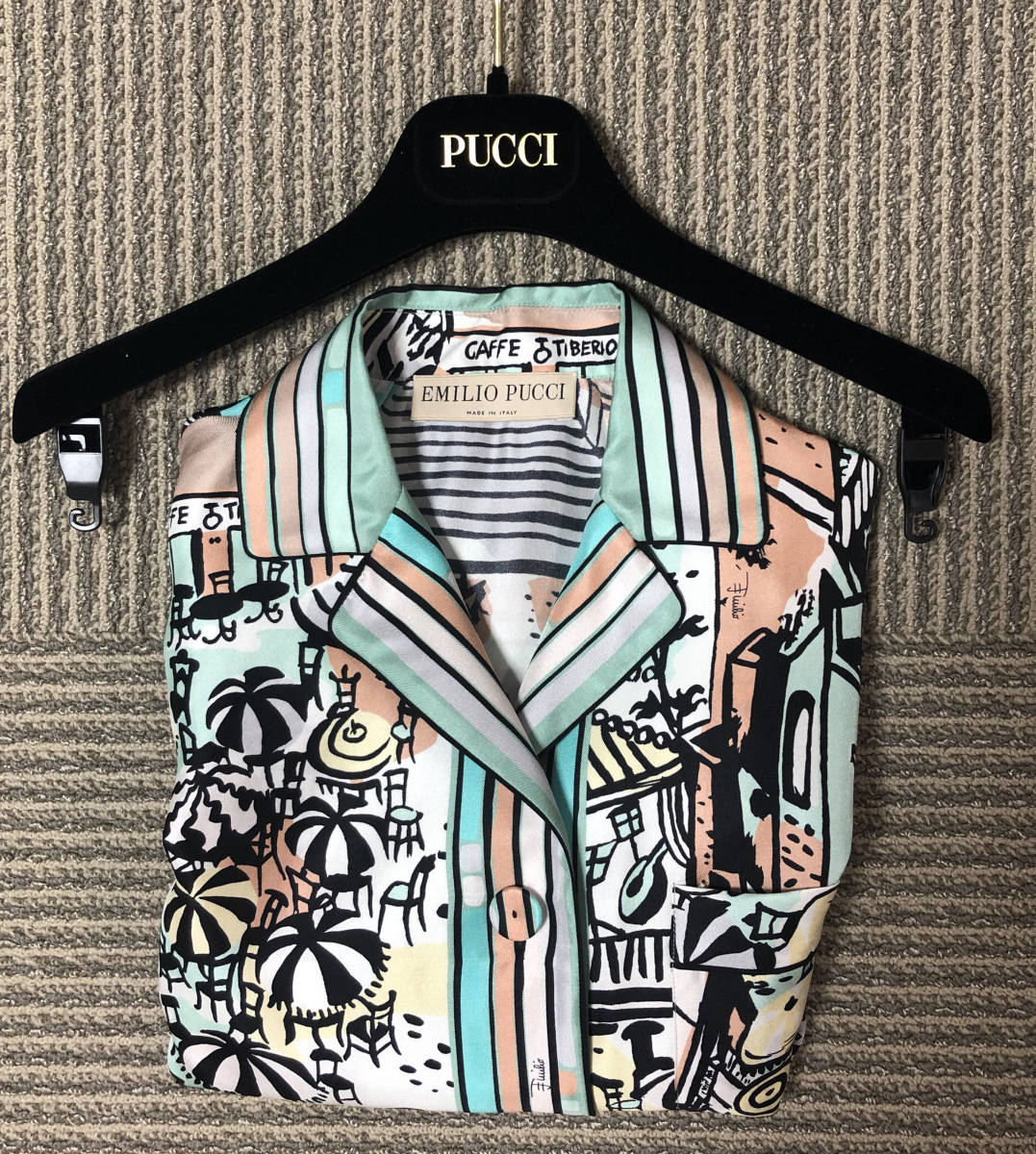 EMILIO PUCCI シルク ブラウスジャケット 32 パジャマ風 ハンガー付  