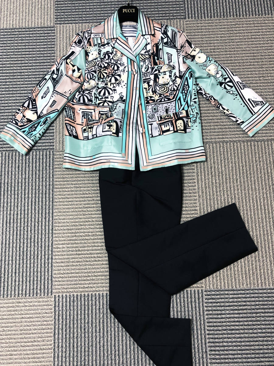 EMILIO PUCCI シルク ブラウスジャケット 32 パジャマ風 ハンガー付  