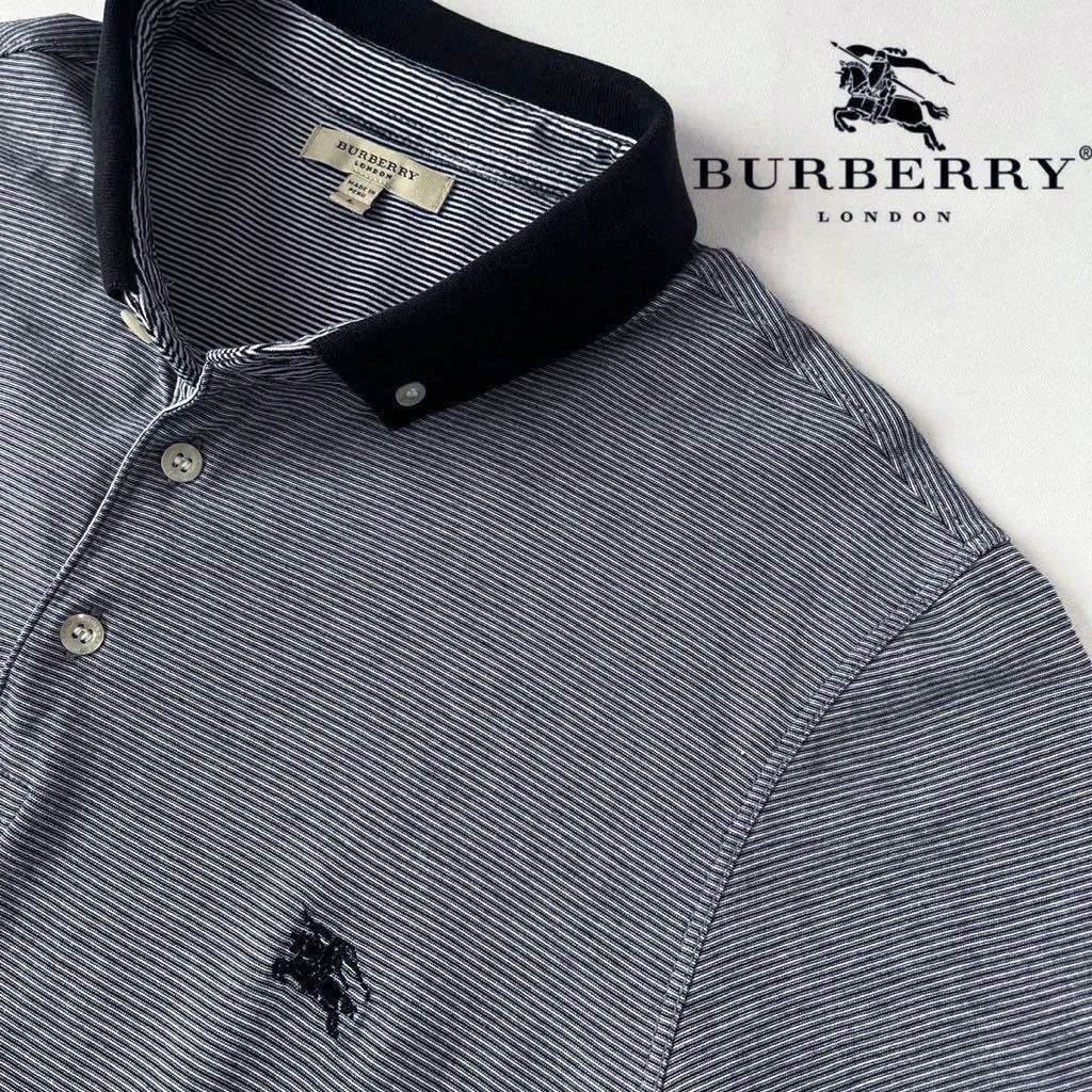 大人気，人気セール バーバリー ロンドン BURBERRY LONDON ボタンダウン ポロシャツ L ブラック x ホワイト ボーダー柄 半袖 カットソー シャツ(半袖シャツ)｜売買されたオークション情報、yahooの商品情報をアーカイ 男性用