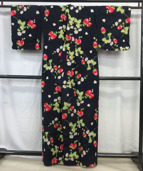 送料300円(税込)□ix144□レディース Moe Oshikiri 浴衣 いちご 仕立て