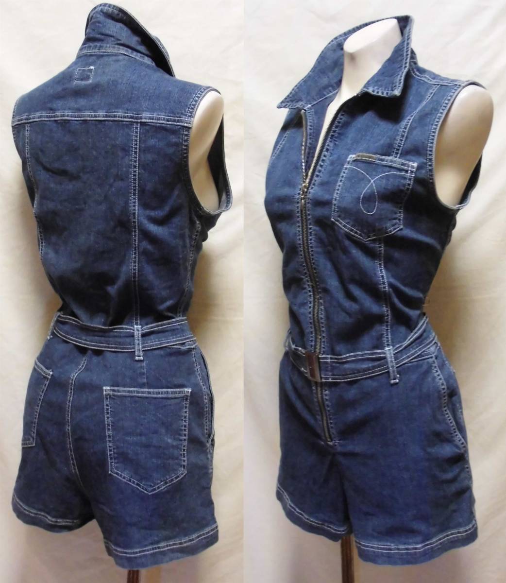【低価，新作】 ＜ 良品＞つなぎ／オールインワン ノースリーブ／ショートパンツ サイズ:海外製のＬ／大きめ ストレッチデニム生地 前開き(サロペット、オーバーオール)｜売買されたオークション情報、ya サロペット、オーバーオール