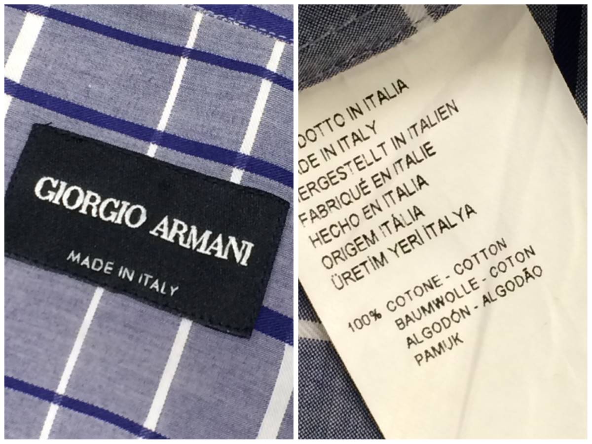 GIORGIOARMANI黒タグ デザインシャツ春夏 伊製 黒タグ GIORGIO ARMANI/ジョルジオ アルマーニ シアーコットン