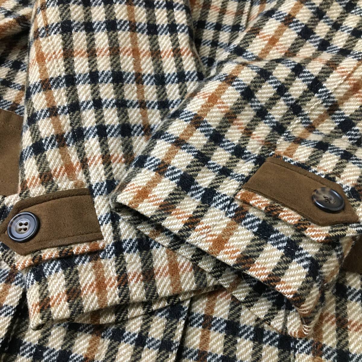 DAKS LONDON チェック柄 ウールコート フード付き 肩パッド入り 9AR 