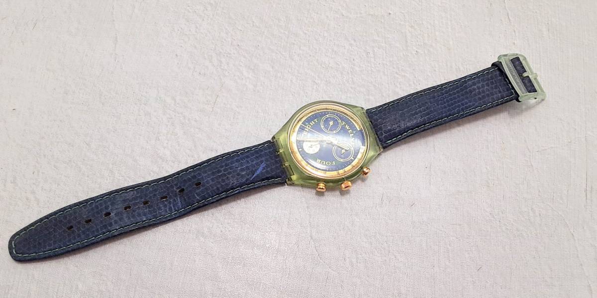 1000円☆SWATCH スウォッチ 404 クロノグラフ スケルトン 腕時計☆革 
