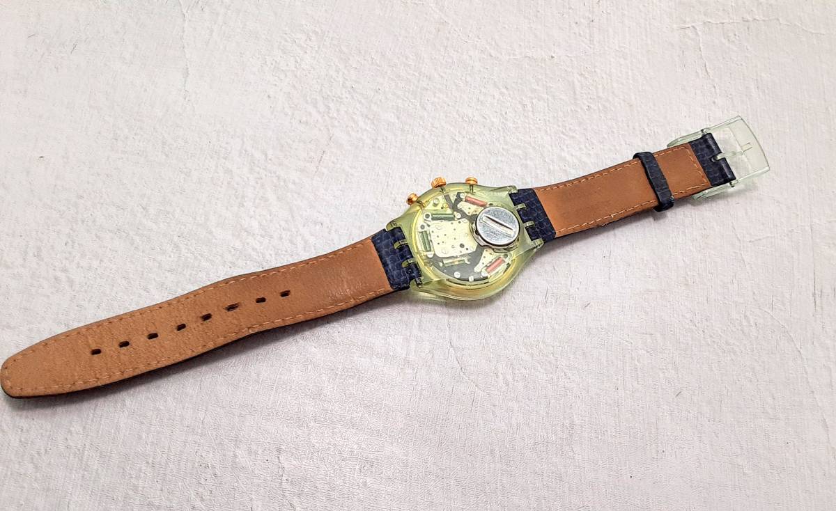 1000円☆SWATCH スウォッチ 404 クロノグラフ スケルトン 腕時計☆革 