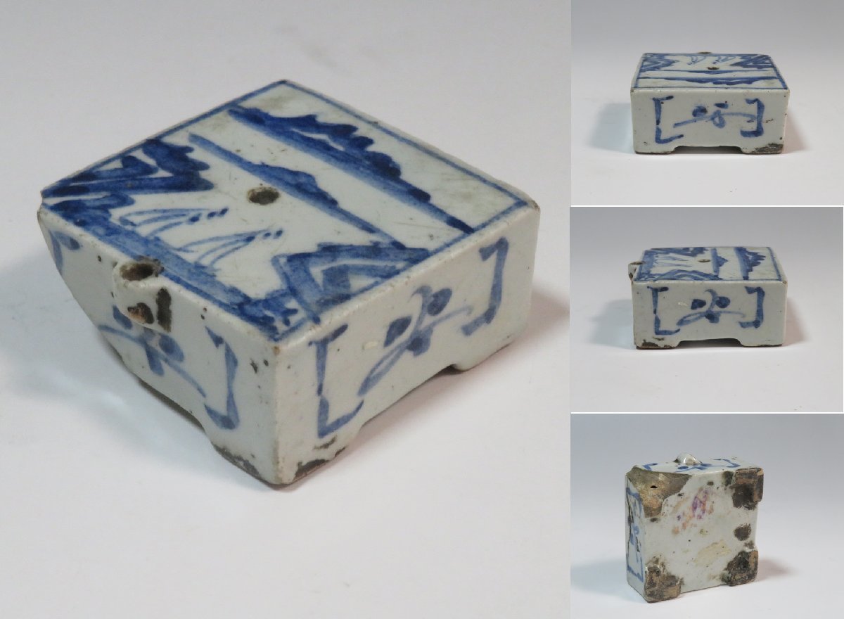 李朝染付 角形水滴 キズ有 参考品 朝鮮古陶磁【文房具】t74 李朝瑠璃釉