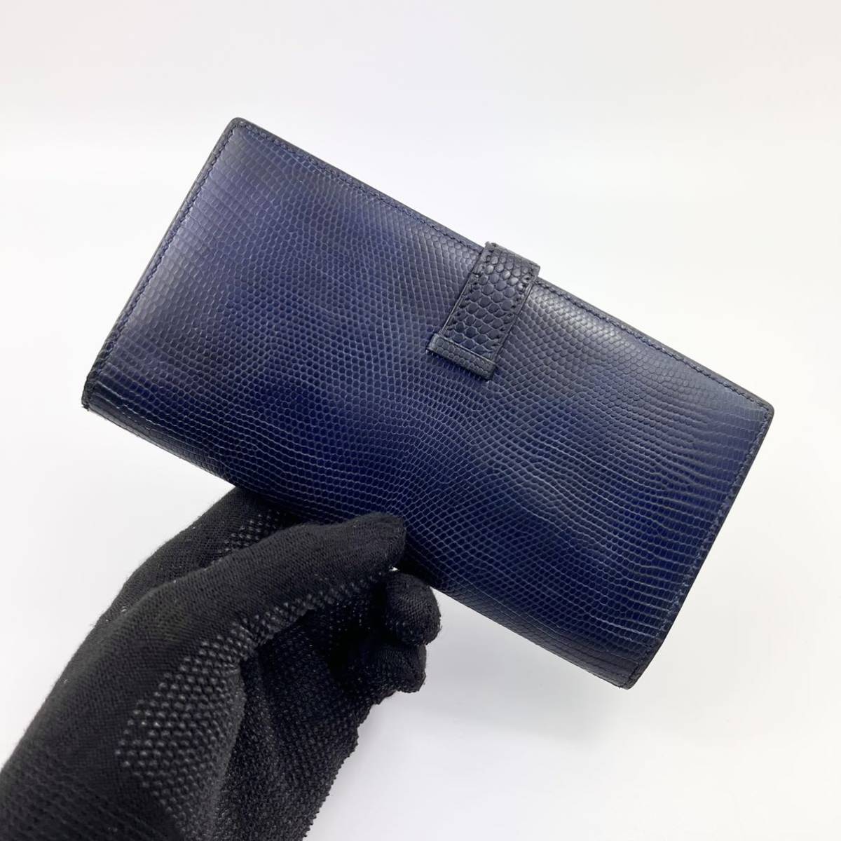 早い者勝ち レア HERMES エルメス ベアン リザード 長財布 ネイビー 二 