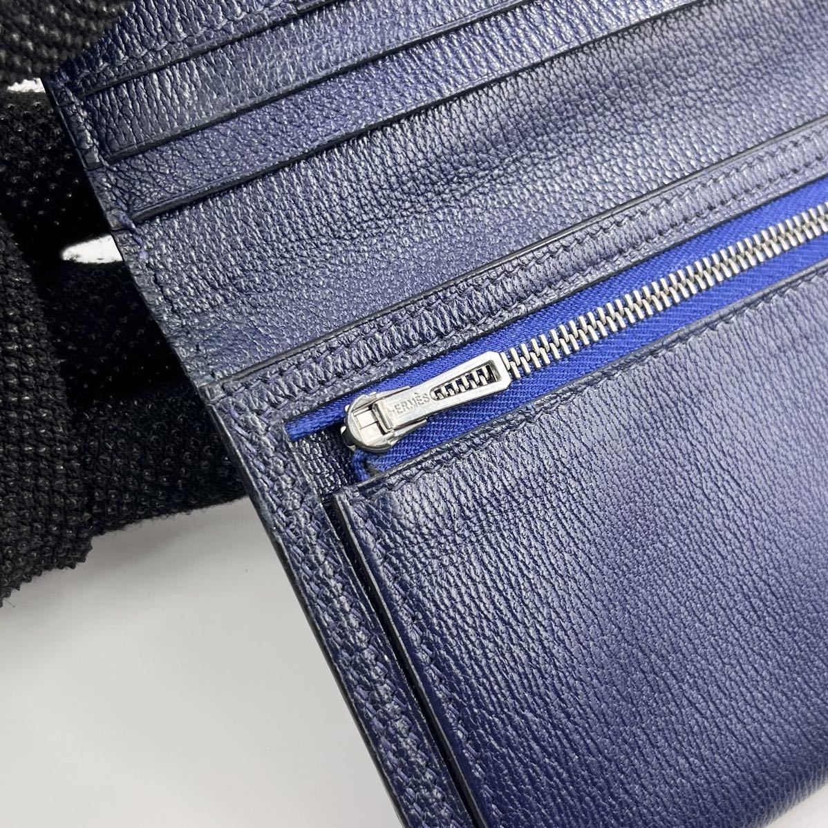 早い者勝ち レア HERMES エルメス ベアン リザード 長財布 ネイビー 二 