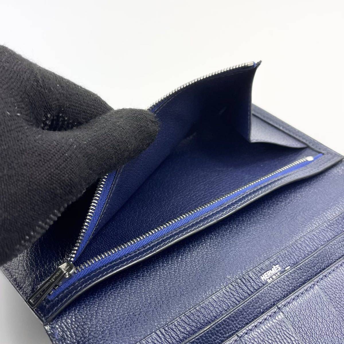 早い者勝ち レア HERMES エルメス ベアン リザード 長財布 ネイビー 二 