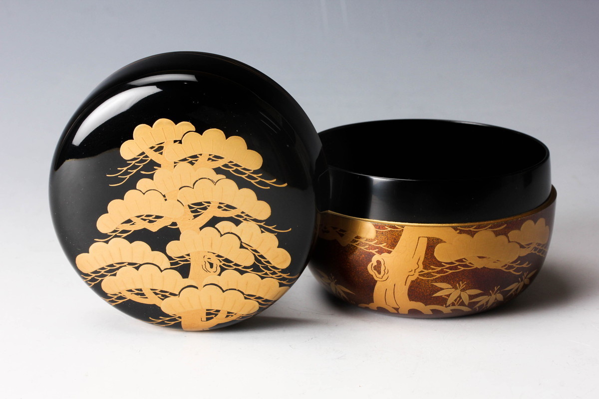 佳香】蒔絵師 雲斎 老松蒔絵平棗 共箱 茶道具 本物保証 茶道具 共