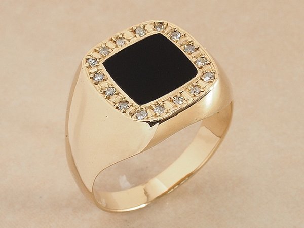 ☆清水屋1円Start☆印台 オニキス ダイヤ/0.10ct リング K18YG 16号 