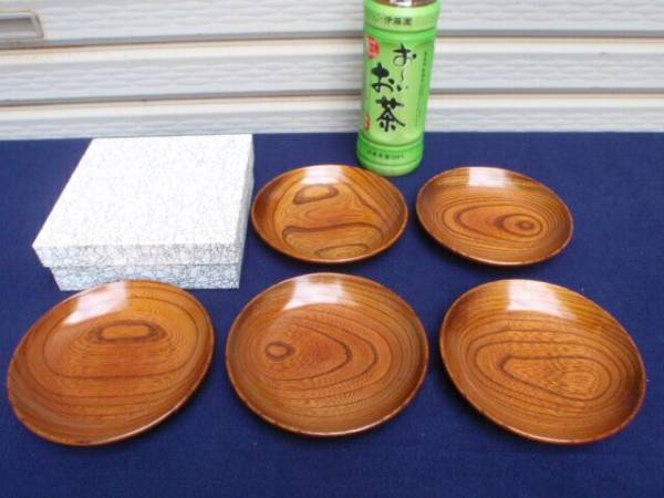 新品 国産 天然木 欅ケヤキ 銘々皿 5客 茶器 菓子器 菓子皿 菓子