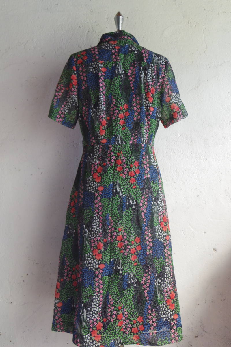 古着♪レトロVintageカラフル花柄モダンワンピ♪昭和レトロワンピース 
