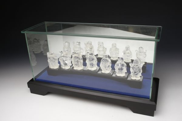 LIG】水晶彫刻 本水晶 七福神像 全7点 1181g ガラスケース 置物 仏教