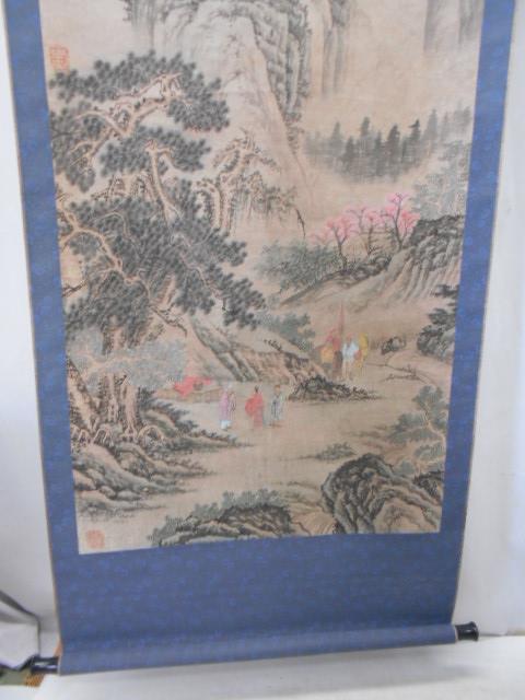 絵画 （2） 大雅堂2519 唐物中国 山水人物図掛軸 美品 在銘 紙本中国表装 多印譜