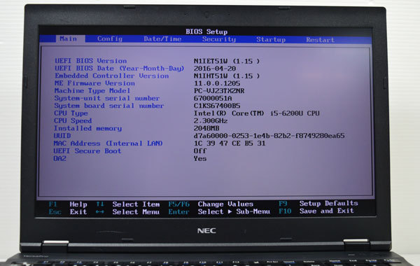 D208 NEC VersaPro J タイプVX VJ23T/X-R 第6世代 Core i5 6200U 2.3