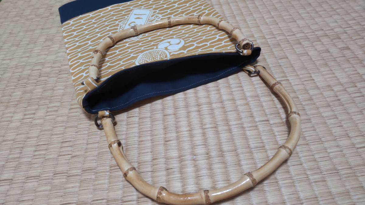 浅草三社祭 馬ニ町会 三網巴網代柄バンブー竹持ち手手提げかばん検索用