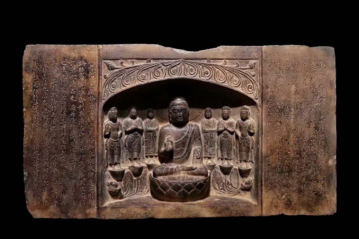 仏教古美術 北魏時代 青石仏龕 仏像経紋彫石板 仏像 青石彫 寺院引取品