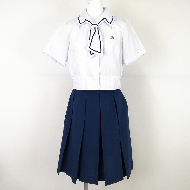 1円 ブラウス スカート 上下2点セット 夏物 半袖 青1本線 女子 学生服 