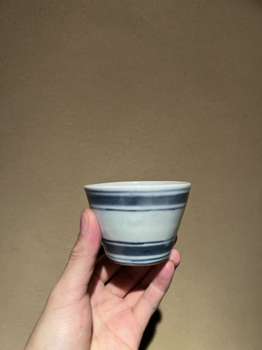 祥瑞 蕎麦猪口 / 古伊万里 李朝 モダン輪線猪口 1点③ぐい呑み 筒盃