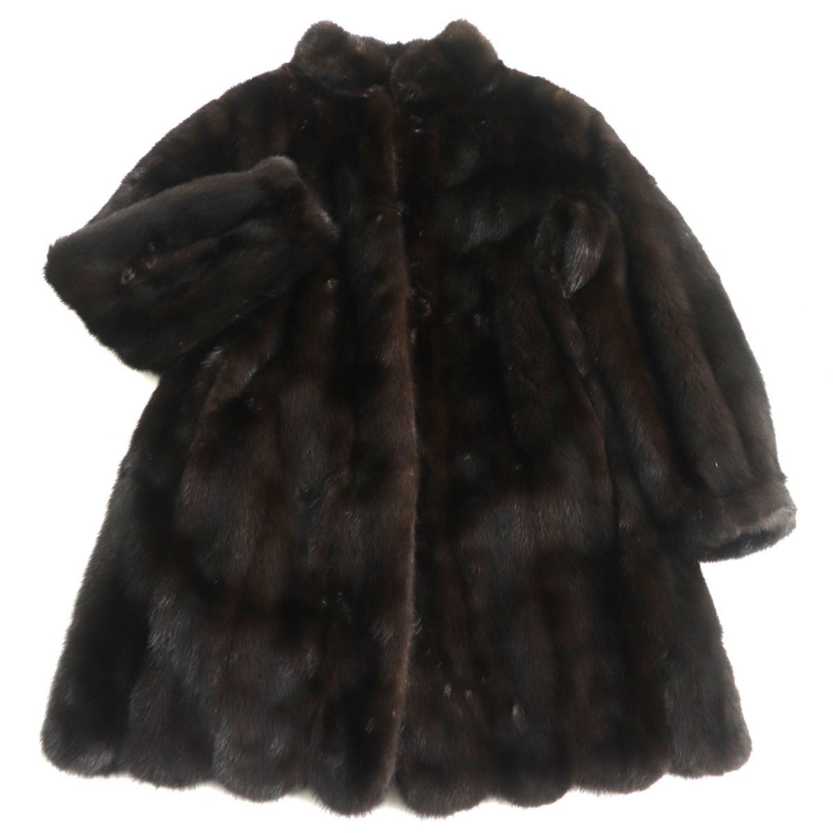 極美品☆MINK ミンク 裾スカラップ デザイン 本毛皮コート ダーク 