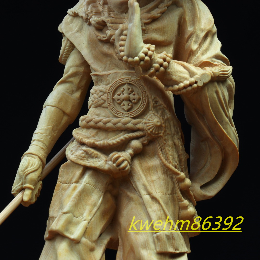 木彫り 禅意 武僧立像 勝運置物 彫刻 仏教工芸 柘植材 仏師で仕上げ 