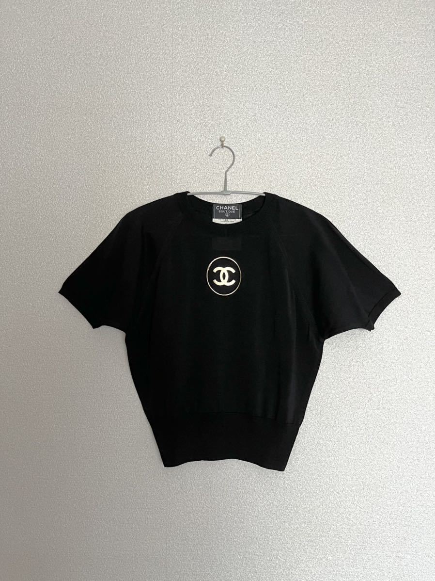 【美品】CHANEL 半袖ニット サマーニット ブラック ココマーク 正規品】CHANEL シャネル ココマーク ニット 半袖 ブラック □CHANEL