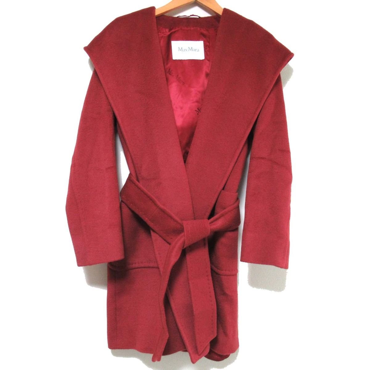 マックスマーラ MaxMara キャメル100% ロングコート 高級キャメル100% ベージュ ウエストリボン付き Mara 美品✨マックスマーラ 白タグ コート アイコン キャメル キャメル100％ 女優襟 現行タグ
