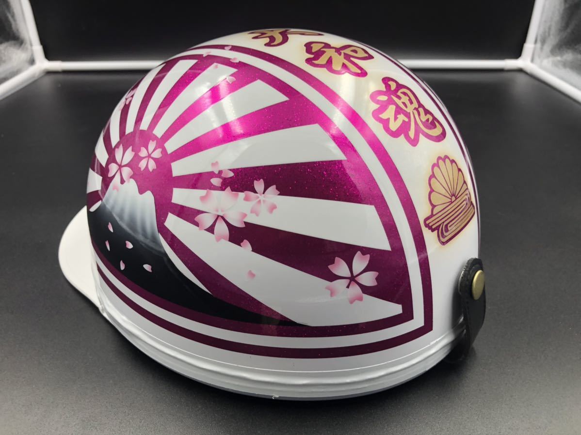 コルク半　カスタム　富士日章　三つボタン　レッドラップ　ラメ　桜　高級クリヤ バイク コルク半 カスタム 富士日章 三つボタン ホワイトレッド ラメ