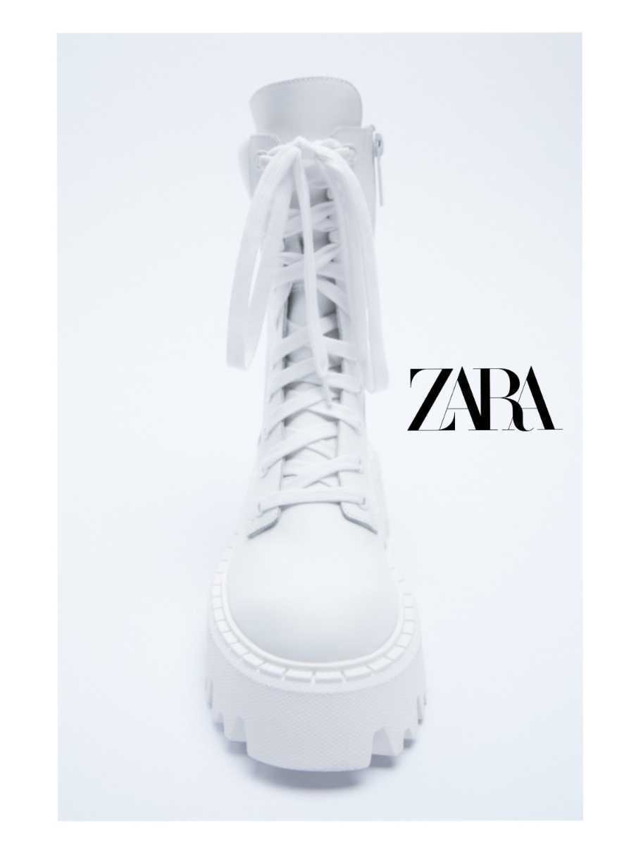 新品【ZARA】トラックソール レースアップ 本革レザーブーツ(40
