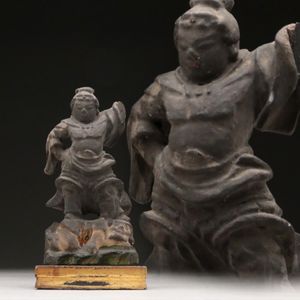 宙】仏教美術 彩色木彫 獅子上四面毘沙門天像 特大122cm 細密細工 上杉謙信