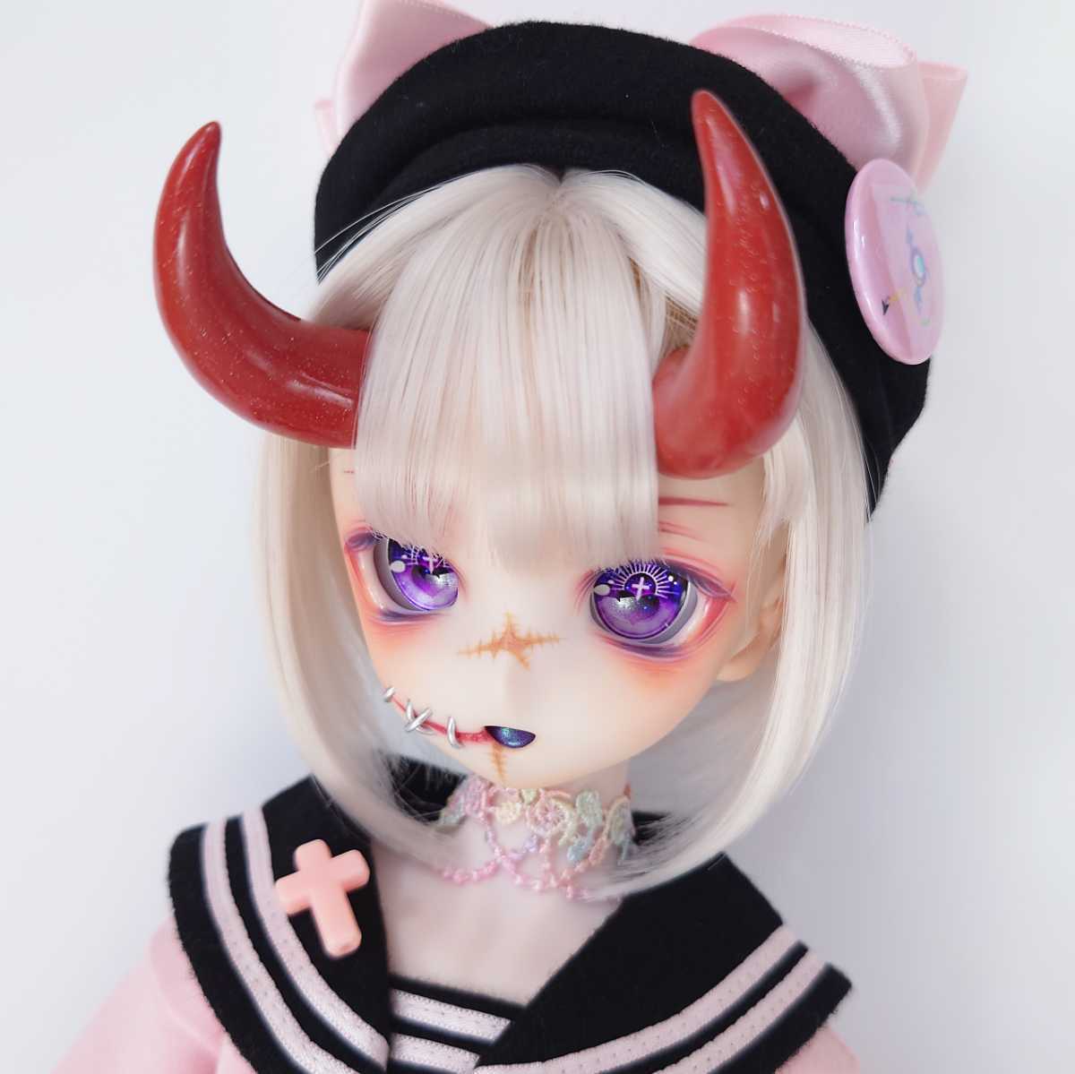 BlueBell】 DDH-10 セミホワイト肌 カスタムヘッド＋アイ2ペア＋角 