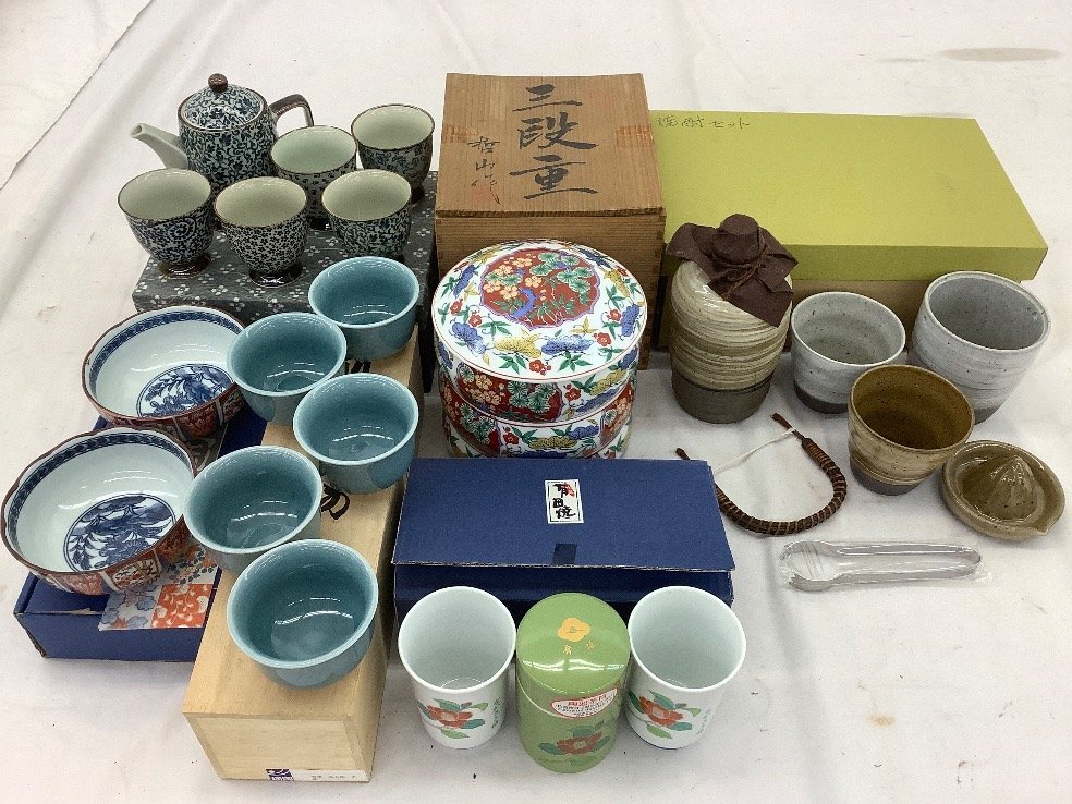 人間国宝 加藤卓男 加藤幸兵衛 幸兵衛窯 金彩青釉魚文皿5枚箱あり