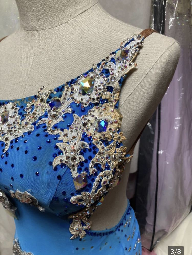 社交ダンス ♪ ラテンドレス☆ターコイズブルー 競技デモに☆中古美品