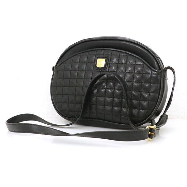 セリーヌ CELINE ブラック レザー キルティング ショルダーバッグ MO2 