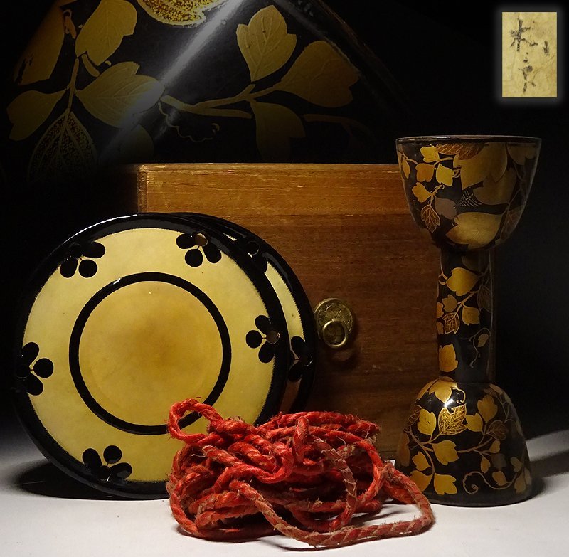 緑屋i□ 時代物 小鼓 葛葉蒔絵太鼓胴 裏印 花形表皮裏皮
