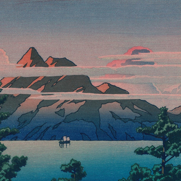 川瀬巴水 版画 肥前 雲仙嶽 昭和二年 原寸サイズ 38×26.5cm 複製