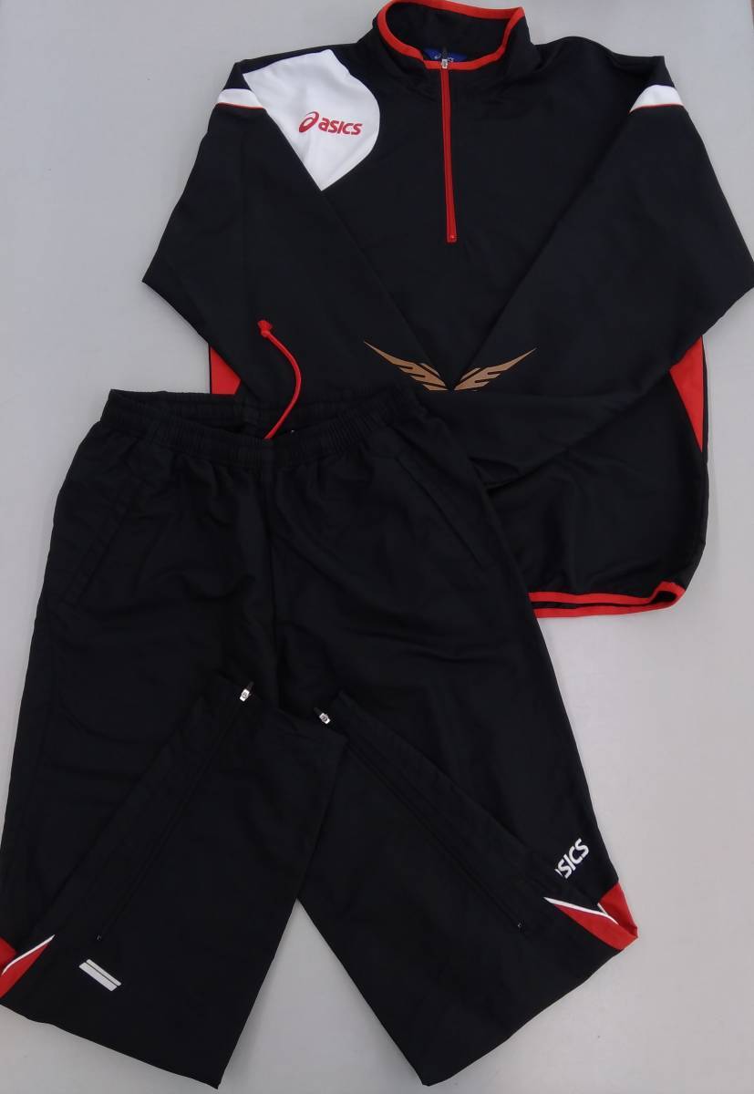 ASICS/アシックス　ナイロン上下セット　メンズLサイズ　ブラック