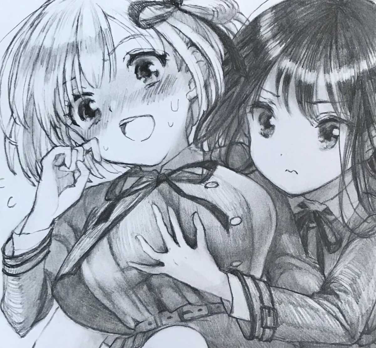 チ*ん様 オリジナル創作手描きイラスト 手描きイラスト 鉛筆画【ちさととたきな】 製作中 リコリス・リコイル