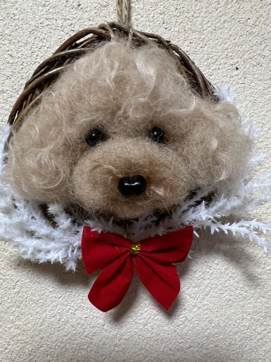 赤いおリボントイプードルちゃん 呑み 羊毛フェルト