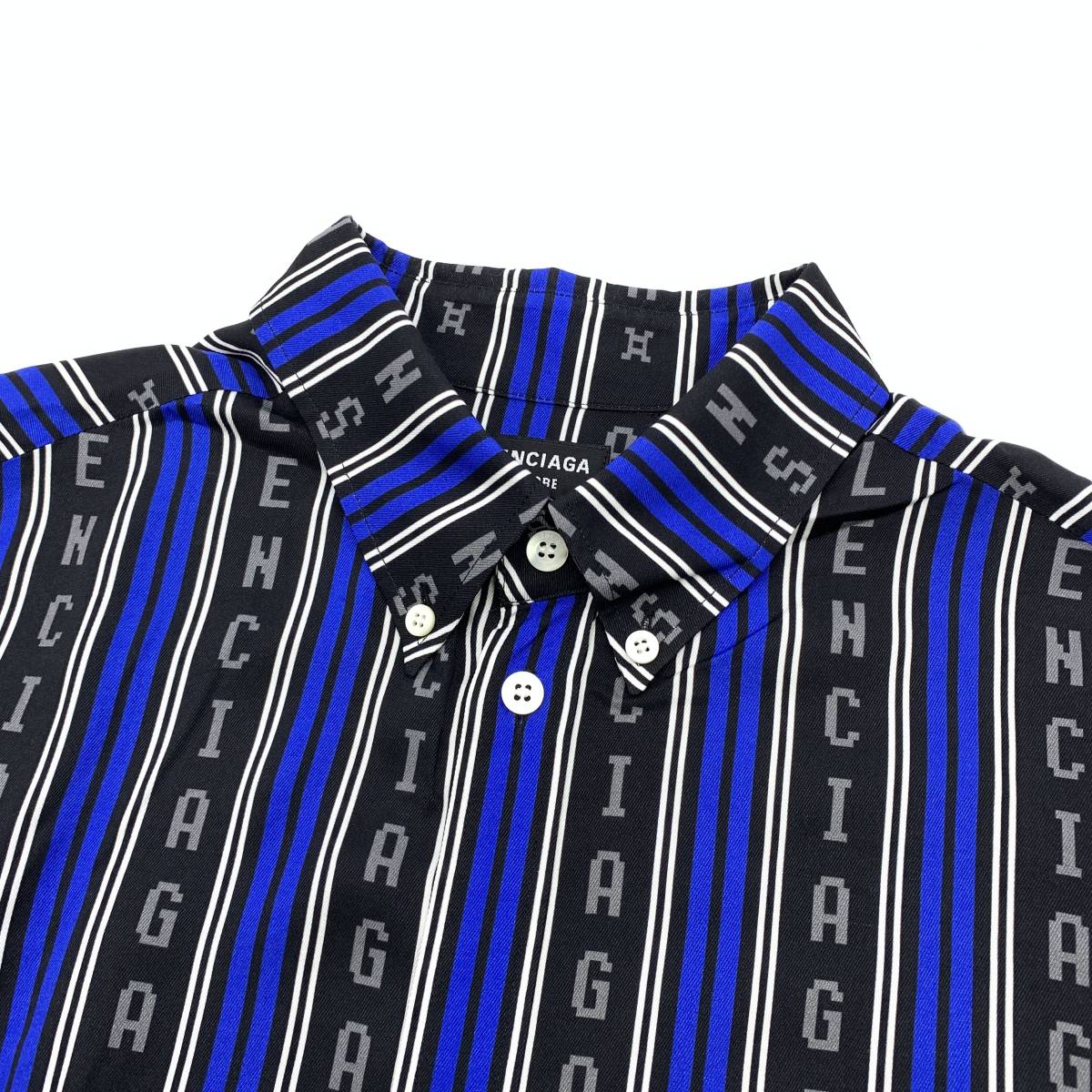 2020AW BALENCIAGA バレンシアガ ストライプ ロゴ レーヨン オーバー 
