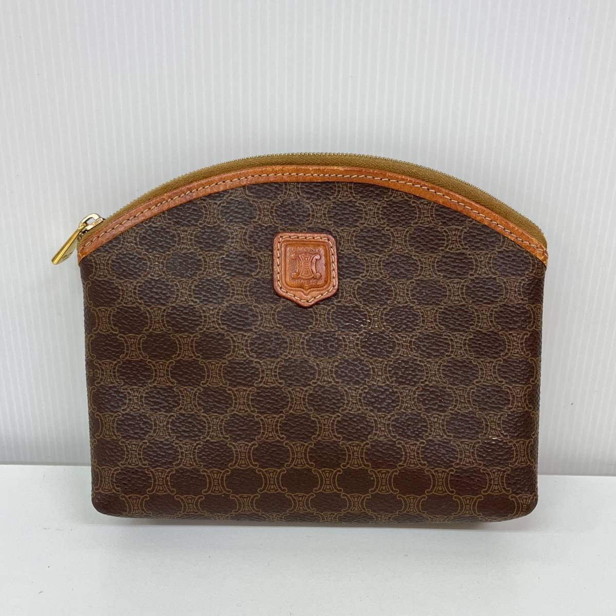 CELINE セリーヌ マカダム レザー ポーチ 小物入れ ブラウン 茶 革 412 