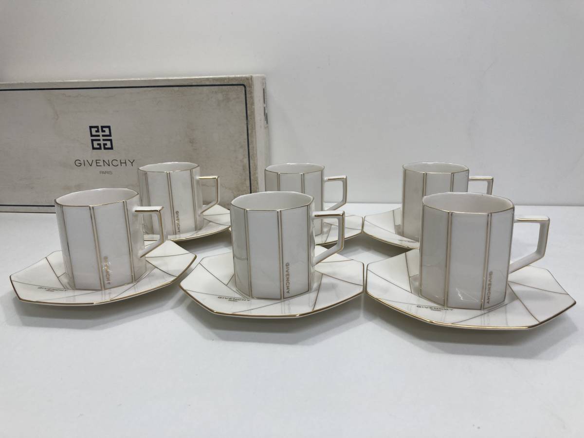 ジバンシー カップ＆ソーサー 6客セット GIVENCHY 八角形 金彩 yamaka 