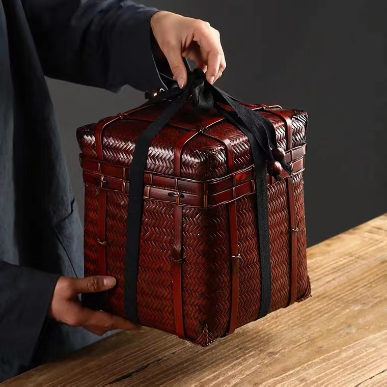 竹細工 極上品 茶道具 茶器収納 収納 手作工芸品  買い物かご 工芸品 大人気☆特売！収納ボックス旅行用の茶籠竹の箱携帯茶器入れ