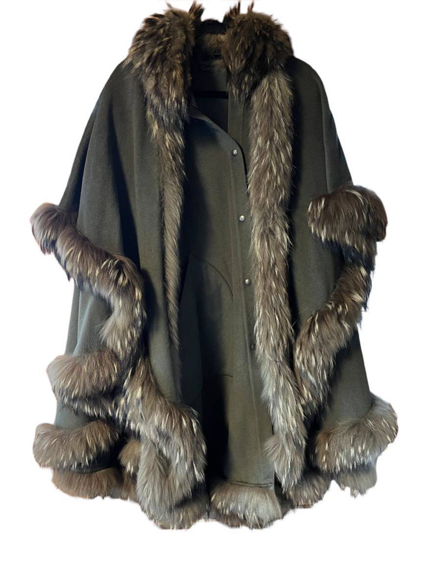 美品【TURKIS TUKKU】カシミヤ アンゴラ ファー ポンチョ コート TURKIS コート ポンチョ TUKKUカシミヤ ラビットファー TUKKUファー