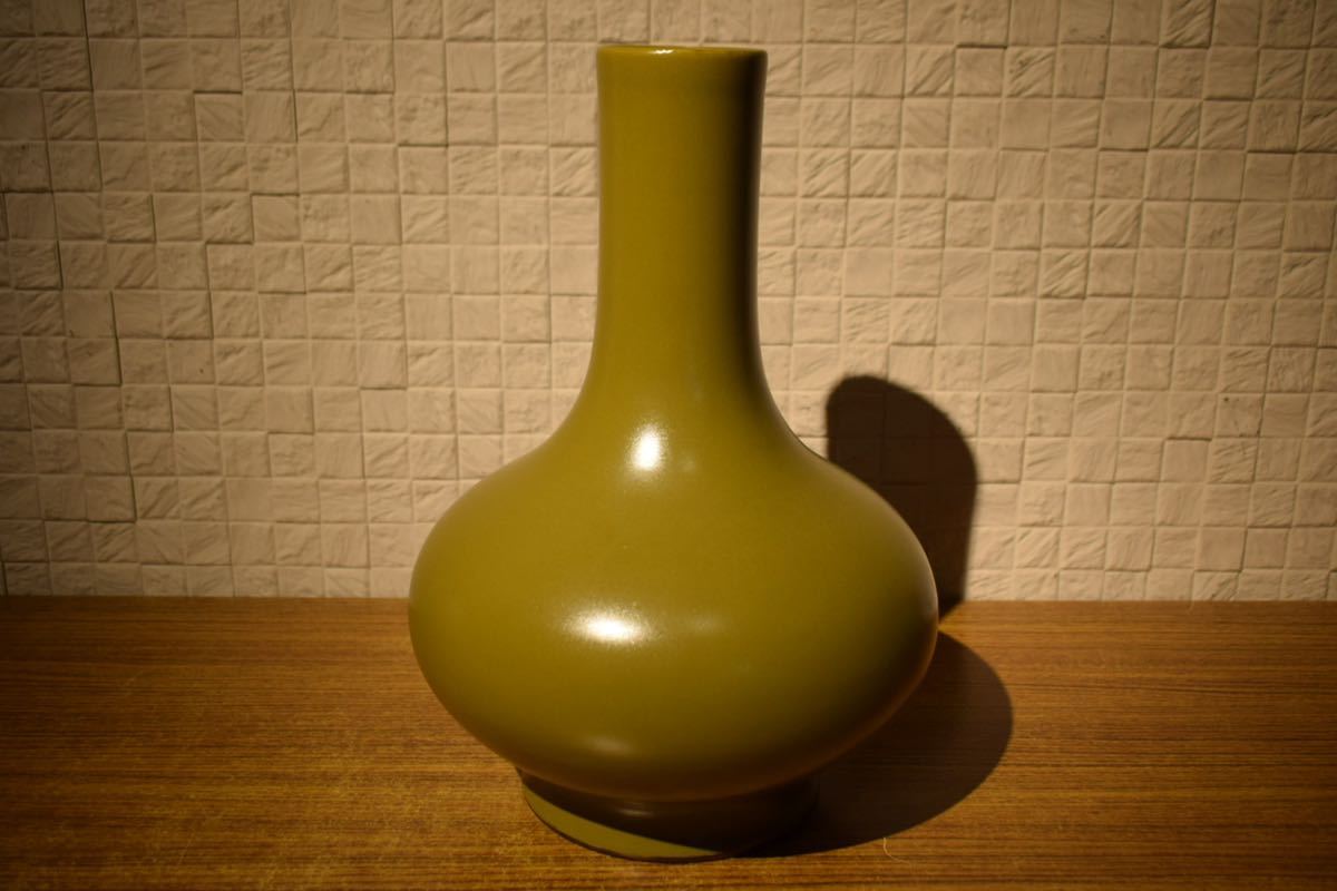 中国 古い 蕎麦釉 花瓶 台付 高さ26.5ｍ DT423 GE】X21【コレクター所蔵品】『大清乾隆年製』銘 蕎麦釉花瓶 /中国古玩