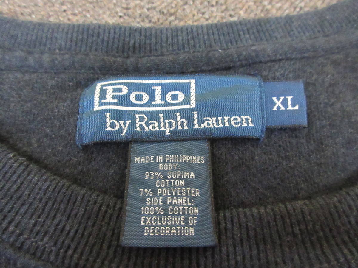 Ralph Lauren 前V スウェット XL 黒 サイドリブ 嵌め込みガゼット ワン 