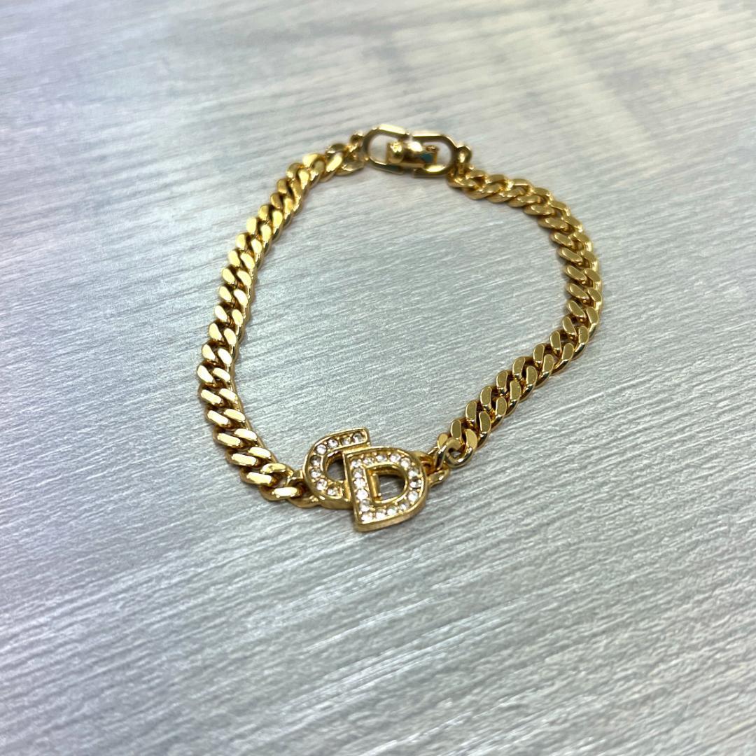 美品 Christian Dior ブレスレット ゴールド CD ライトストーン 美品 Christian Dior ブレスレット ゴールド CD ライトストーン