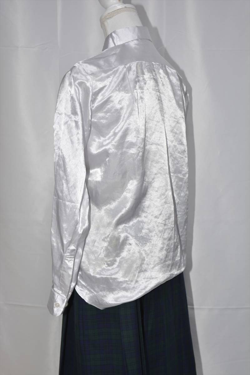 つるつる 光沢 すべすべ サテン シャツ Mサイズ 白 ホワイト 吹奏楽 発表会 コスプレ 制服 ブラウス_4