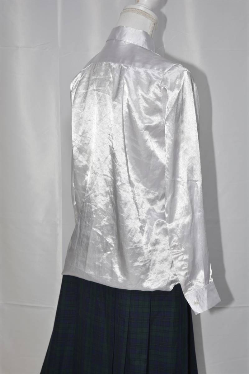 つるつる 光沢 すべすべ サテン シャツ Mサイズ 白 ホワイト 吹奏楽 発表会 コスプレ 制服 ブラウス_6